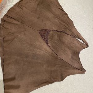 Suede evening vest with crochet to be worn over blouse or dress